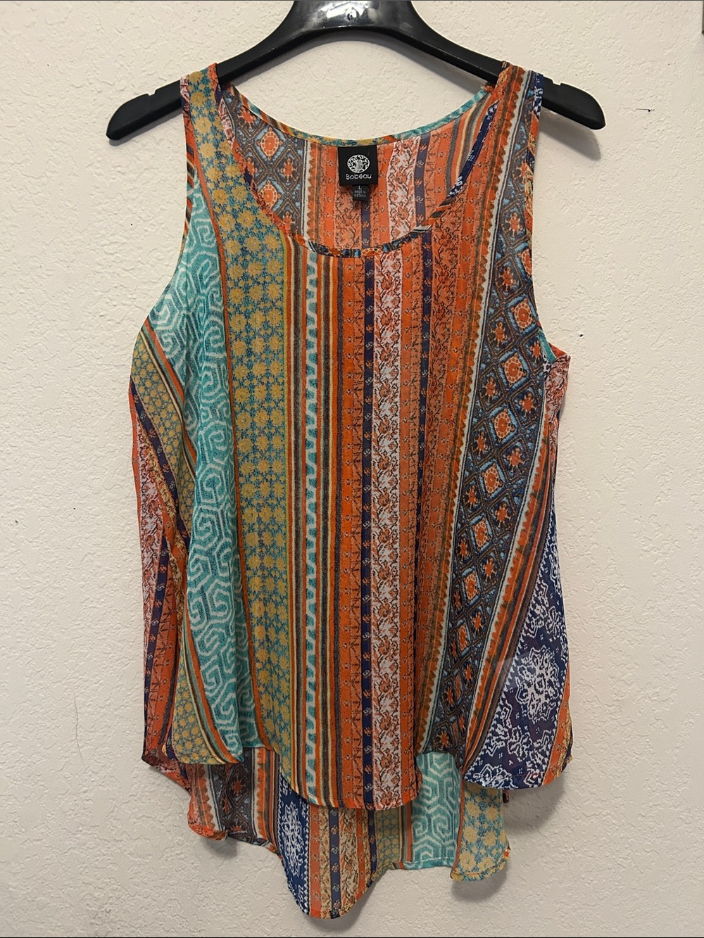 Boho Striped Mixed-Print Tank Top - Orange Multi